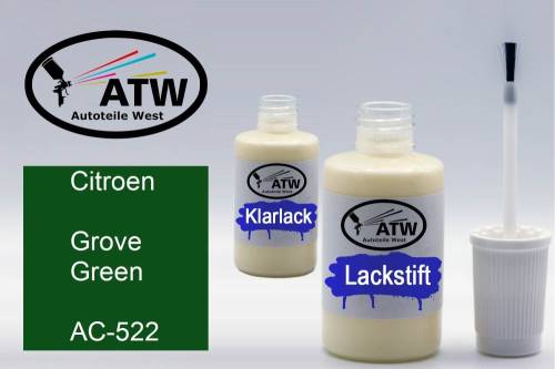 Citroen, Grove Green, AC-522: 20ml Lackstift + 20ml Klarlack - Set, von ATW Autoteile West.